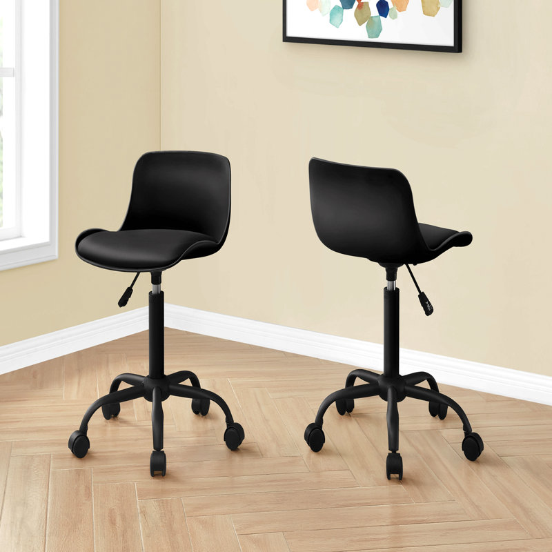 Black Leather Look White Metal Juvenile Office Chair, Adjustable Height, Swivel, Ergonomic, Computer Desk Work, Contemporary Modern