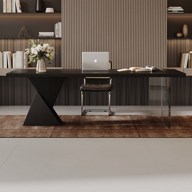 Bureau rectangulaire noir en bois massif et acrylique, H 29,53 po x l 70,87 po x P 31,5 po