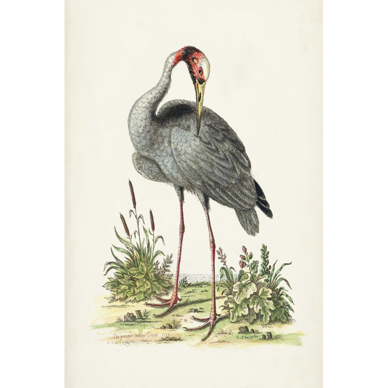 Héron antique et grues I, H 36 po x l 24 po