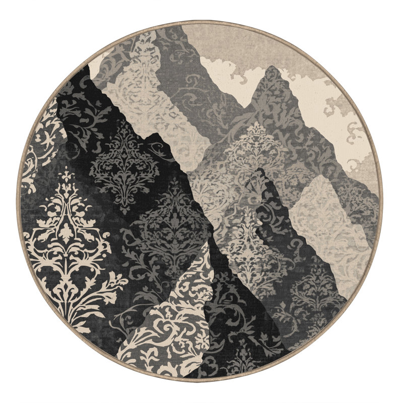 Machine Washable Panameno Classic Damask Rug in Beige – Beige Binding, 5' Round