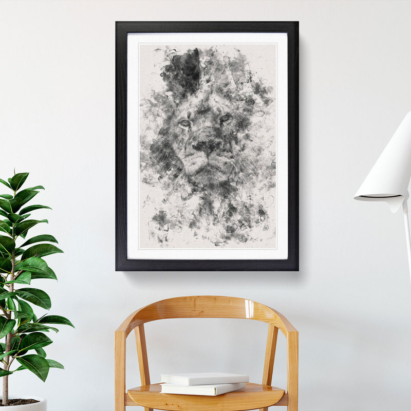 The Proud Lion - Picture Frame Graphic Art, 33cm H x 24cm W x 2cm D, Black Framed