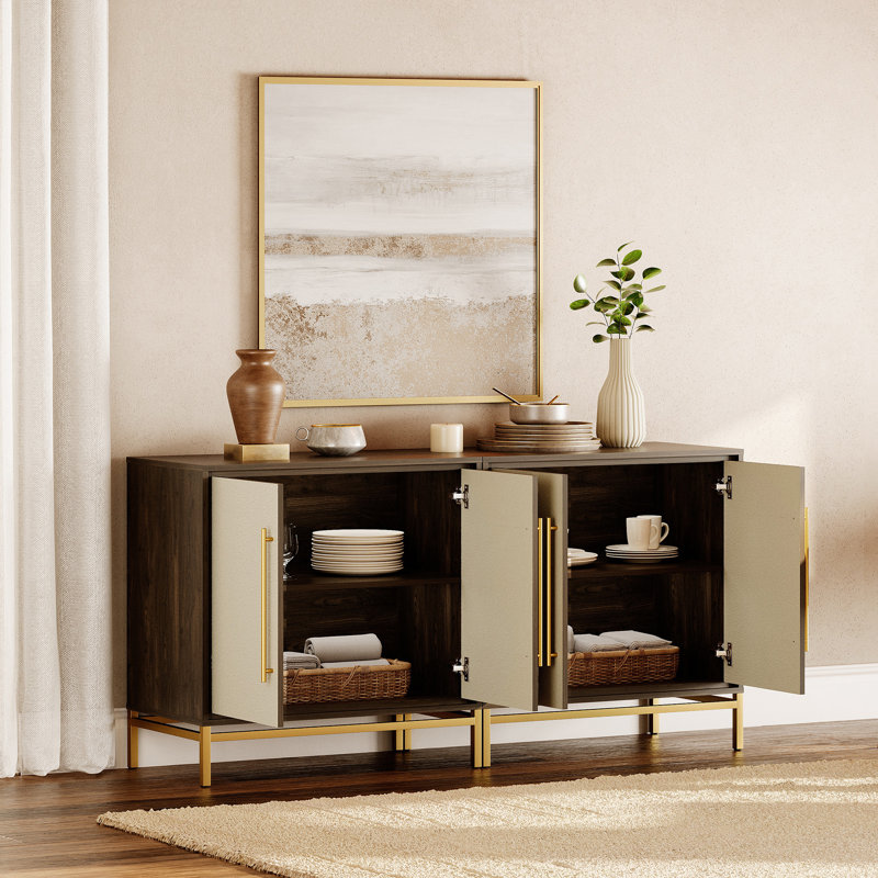  16" Deep Sideboard Cabinet With Leather Doors
