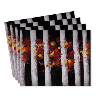 Trees and Fall Leaves Polyester Orlane Set of 4 - Home Decor