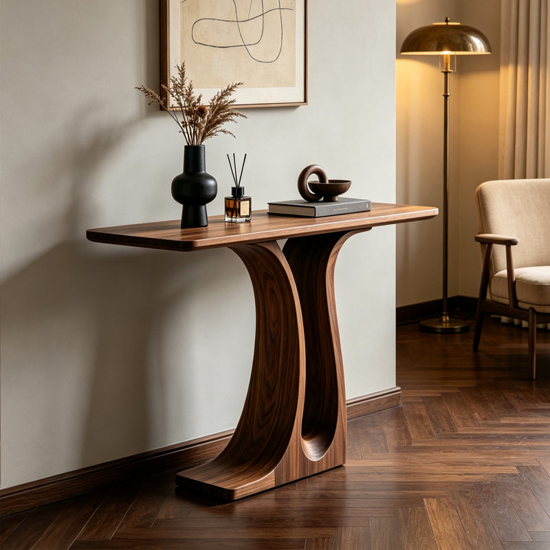 table d'entrée minimaliste en bois massif de style nordique, 35.43" H x 47.24" W x 15.75" D