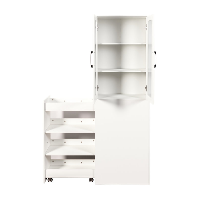 71.33" H 4 Tier Multi-functional 2 Glass Doors Pull-out Storage Modern Wooden Display Cabinet For Living Room And Store Organization High Multi