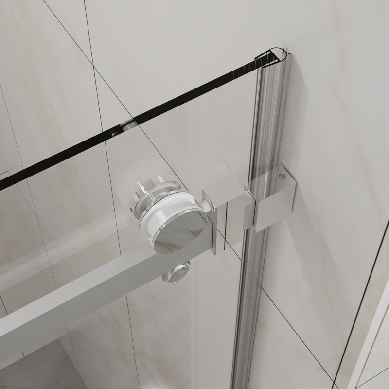 Frameless Shower Door, 48" W X 72" H Sleek Silent Sliding Glass Door, 1/4" (6Mm) Thick Tempered Clear Glass With Easy-Clean Coating, Heavy-Duty 304 Stainless Steel