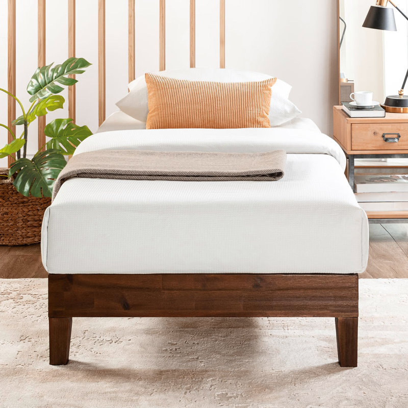 Solid Wood Platform Espresso Bed With Wooden Slats No Box Spring Needed Easy Assembly 12 Inch, Twin, Espresso