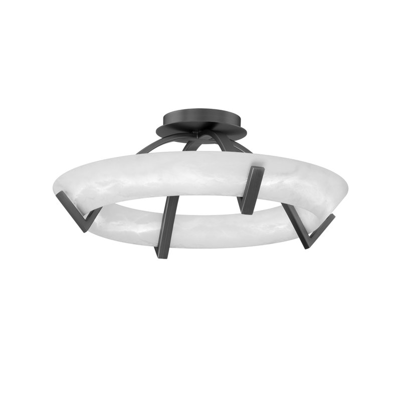 Copa Dimmable LED Semi-Flush Mount Light With Natural Spanish Alabaster, 3000K Color Temperature, Antique Nickel