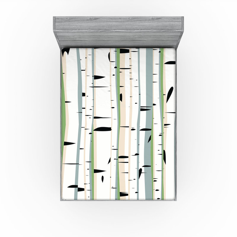 Ambesonne Tree Fitted Sheet 2-Pack Trunks of Birches Pattern Multicolor, Full Fitted Sheet