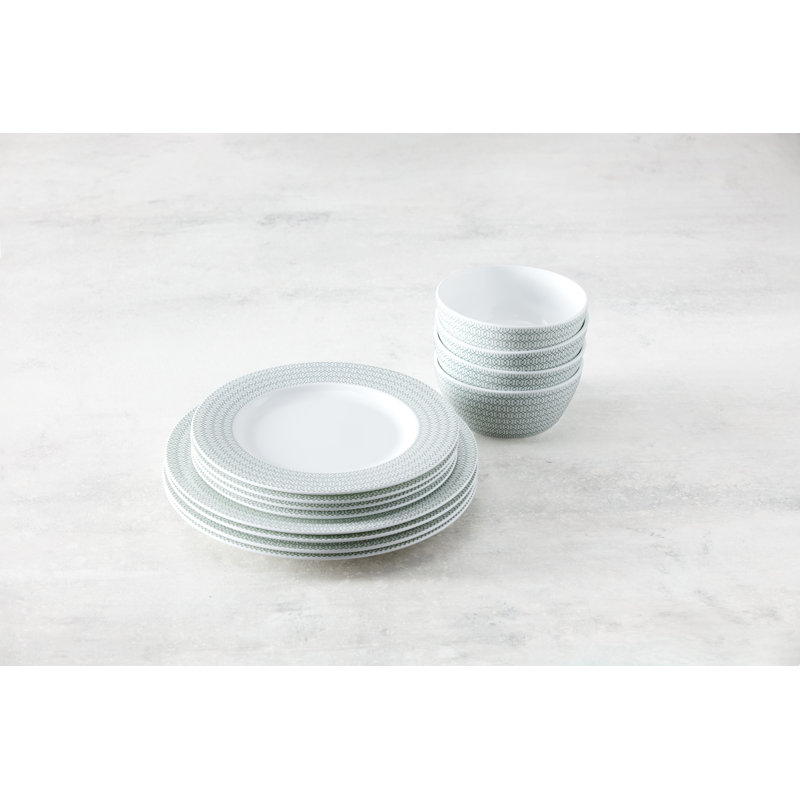 Service de table 12 pièces (service pour 4) Fortessa Ornament Bone China, Vert