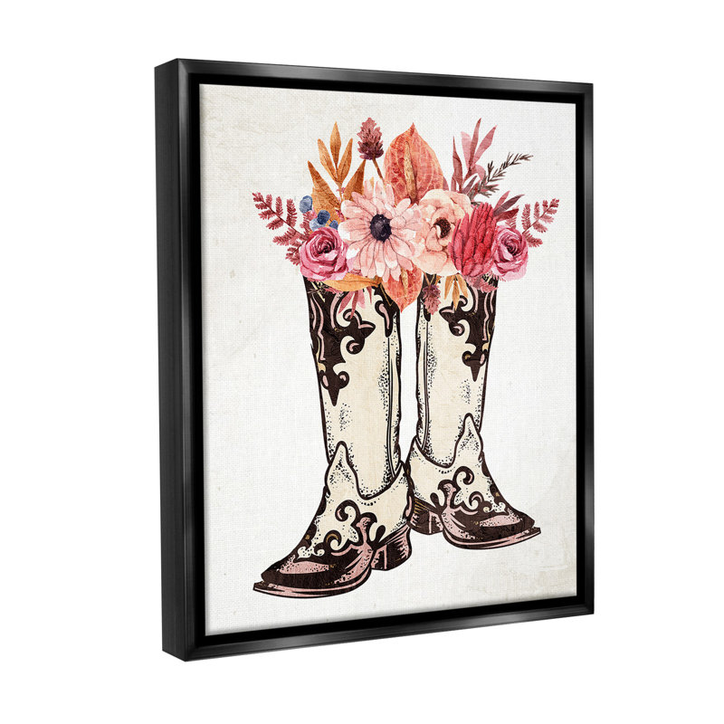 «Rodeo Boot Bouquet Floater Frame» par Kim Allen sur, Cadre flottant noir de jais, H 21 po x l 17 po