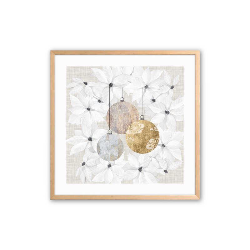 Imprimé Holiday Ornaments in Bloom II, Cadre en érable brut, bois massif, 21.5" H x 21.5" W