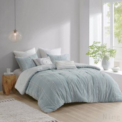Ensemble d'édredon en jacquard de coton 3 pièces turquoise