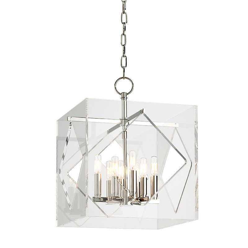 Lustre rectangulaire / carré de style bougie à 8 lumières Travis, H 21,5po x l 16 po x P 16 po, Nickel poli