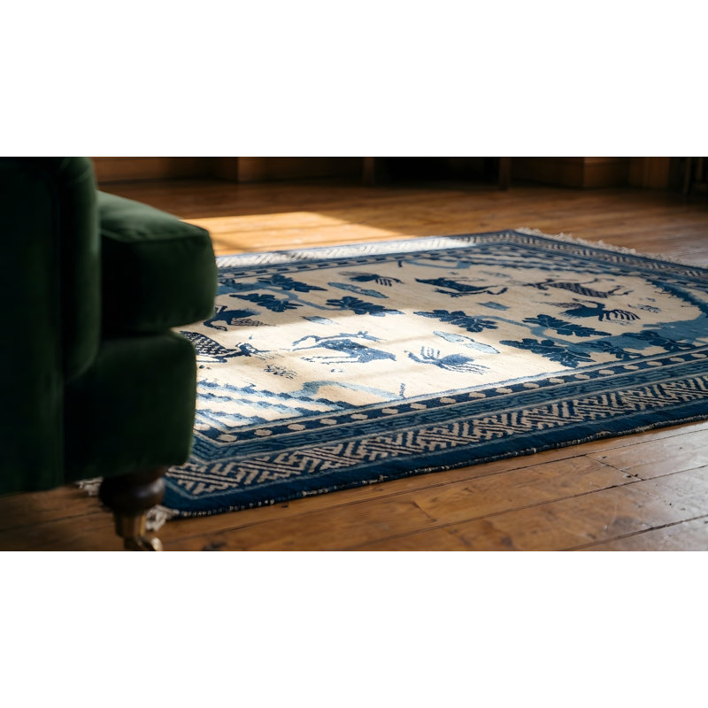 Tapis antique antique rectangulaire en laine noué à la main de style chinois antique des années 1900