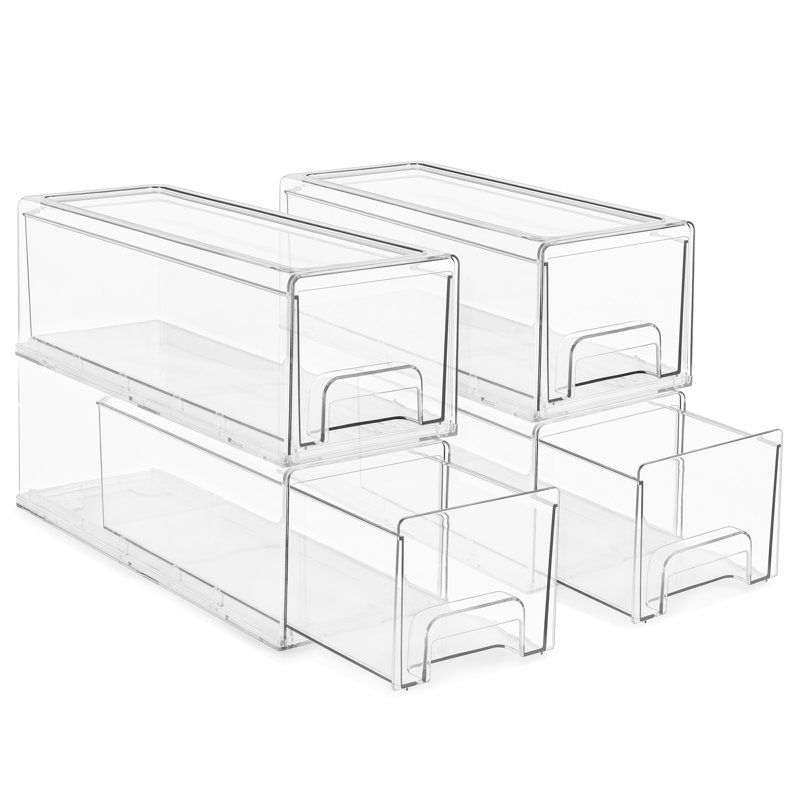 Sorbus Clear Stackable Storage Drawers – 4-Pack Plastic Organizer Bins with Handles  – Large, Medium, Small