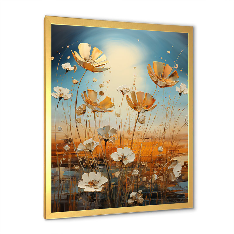 Serene Sunner Flowers Field I - impression, Cadre doré simple, H 40 po x l 30 po x P 1,5 po