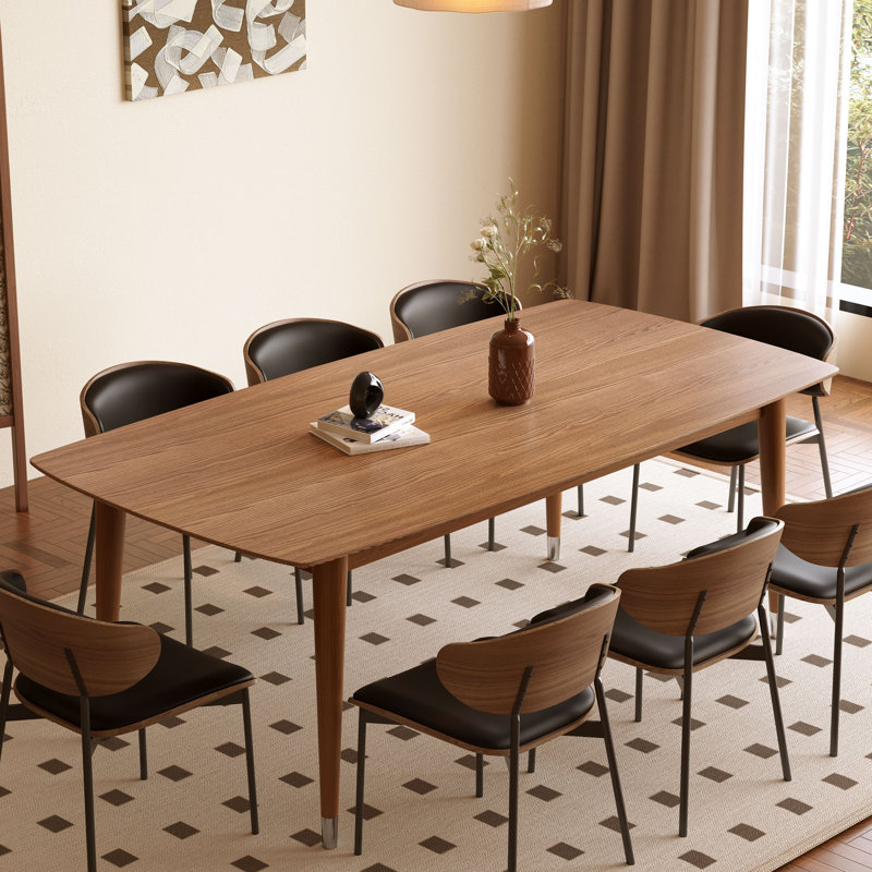 Solid  Wood Frame Dining Table  Wood Veneer Top, Mid Century Modern Design, 62.9” Rectangular Table For 4–6 People