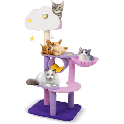 Arbre à chat mignon, arbres à chat mauves à plusieurs niveaux, arbre à chat lune pour chats d'intérieur. Meuble pour chat confortable, avec griffoir pour chat et jouets amusants, cadeau pour amoureux des chats