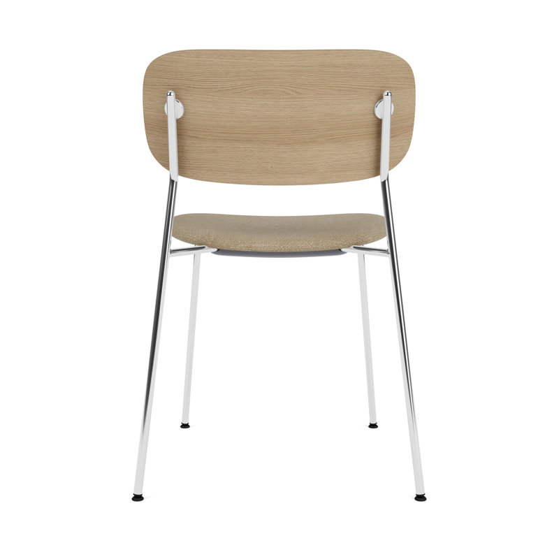 Co Upholstered Dining Chair, Brown Leather, Chrome, Natual Oak
