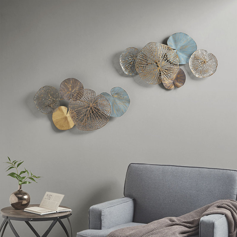 Multicolored Lily Pad Leaves 2Piece Metal Wall Decor Set
