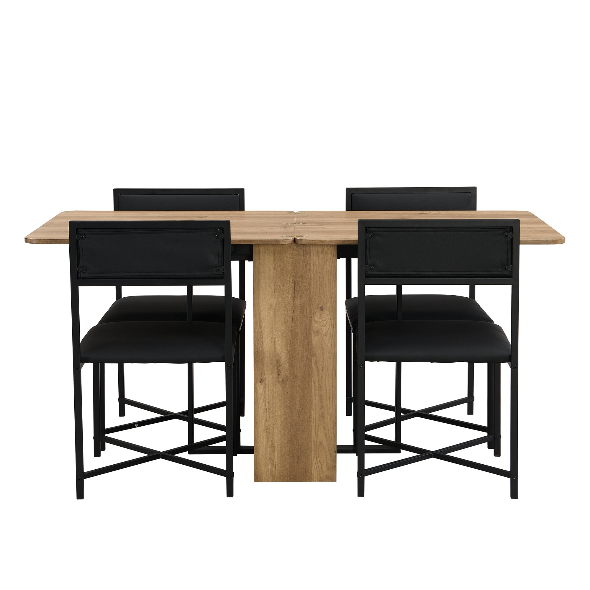 Latitude Run® Modern Compact 63inch 5-Piece Extendable Dining Table Set, Foldable Square Kitchen ...