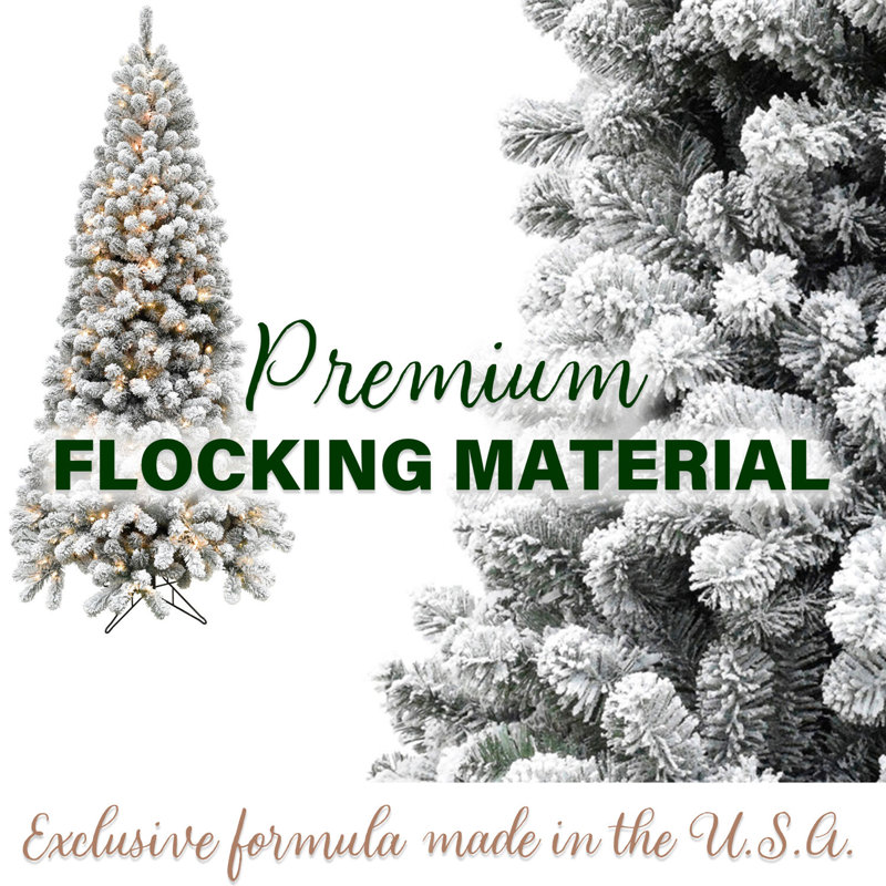 7.5-Foot Flocked White Fir Artificial Christmas Tree with Lights