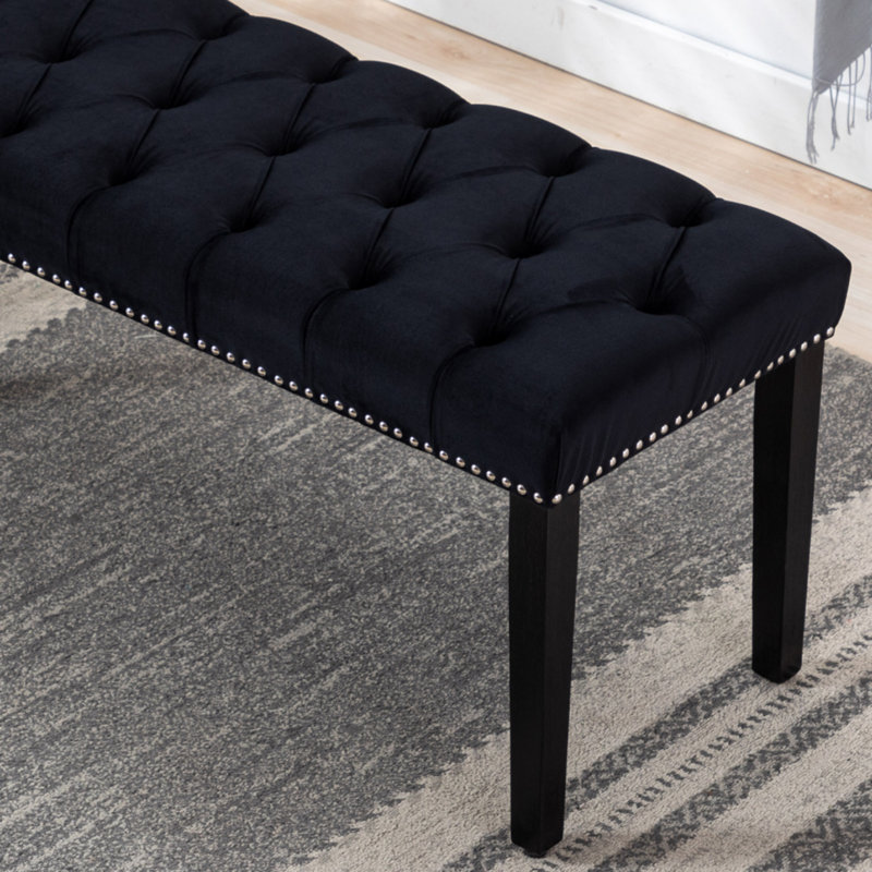 Velvet Tufted Upholstered Bench Ottoman for Entryway Dining Room Living Room Bedroom, Black