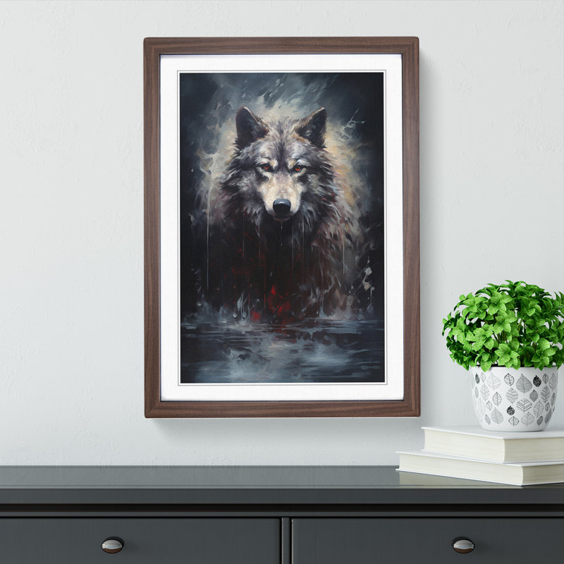 Wolf Contemporary No.3 Framed Print, 64cm H x 46cm W x 2cm D, Walnut 
