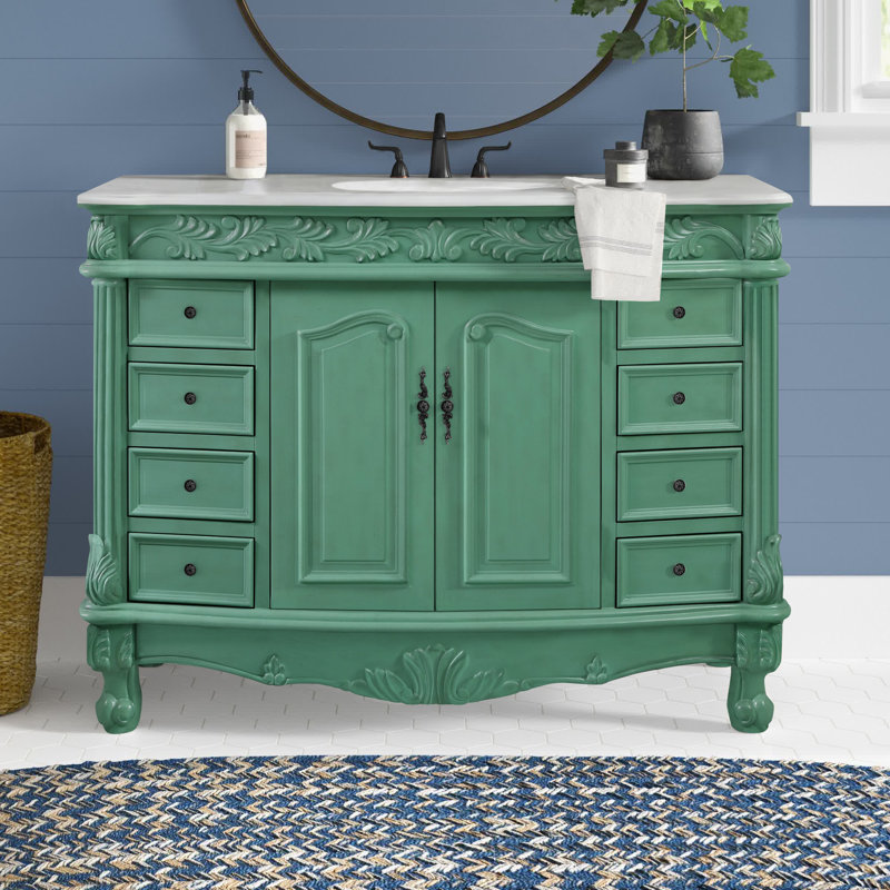 Mariella 48'' Single Bathroom Vanity with Top, Vintage Mint, Antique White