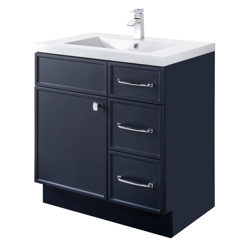 Ensemble de meuble-lavabo simple Manhattan, Chrome chrome, Bleu, 30"