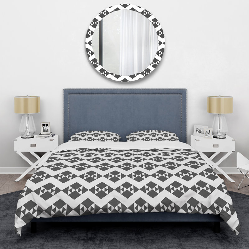 Ensemble de housse de couette Modern White Houndstooth II - blanc, King Duvet Cover + 2 King Shams