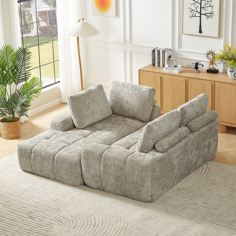 Canapé modulaire surdimensionné en L FAUX FUR, Bleu très foncé, Orienté à gauche (vu de face)