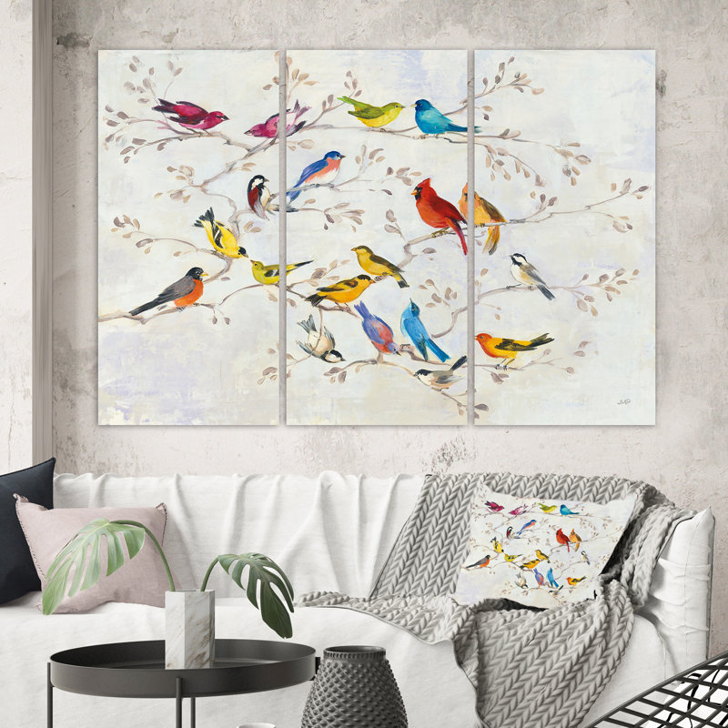«Multi-Color Bird on Tree», reproduction d'art sur toile tendue, H 40 po x l 60 po x P 1 po