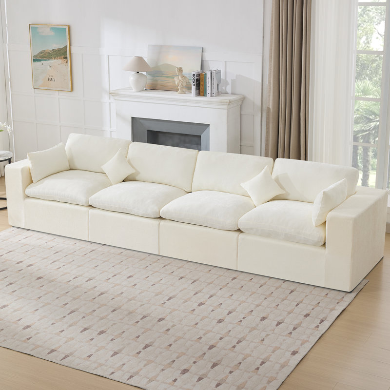 Canapé en chenille, H 25,1 po x l 146,8 po x P 41,3 po, Beige