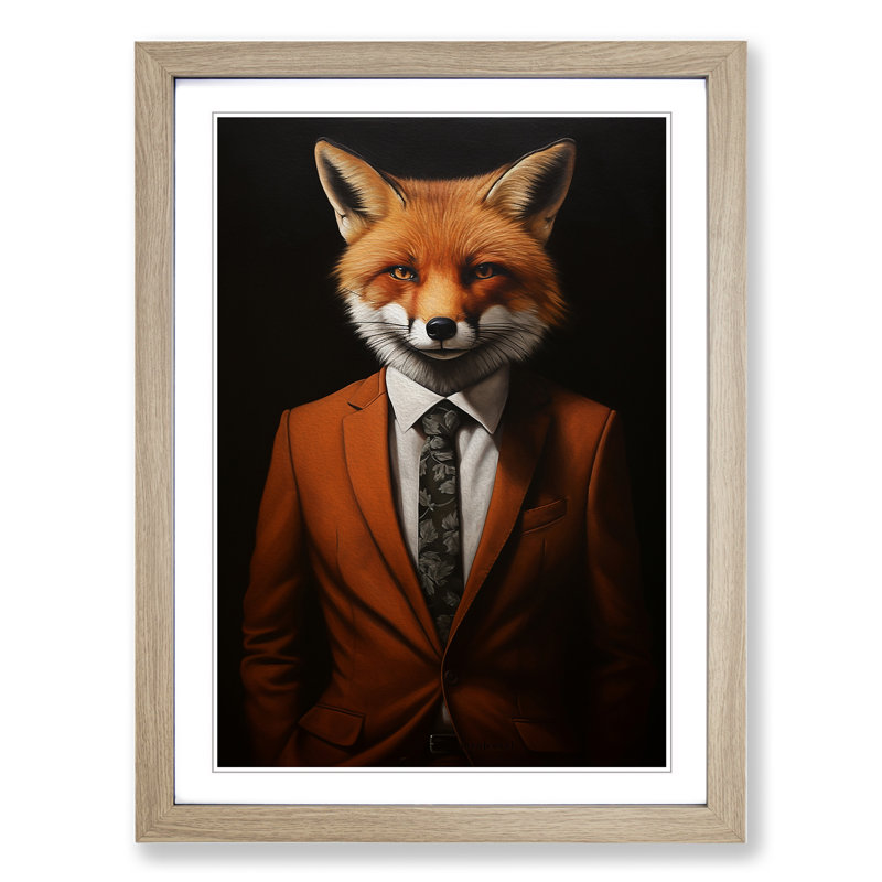 Fox in a Suit Painting No.4 - Framed Print, 34cm H x 25cm W x 2cm D, Oak
