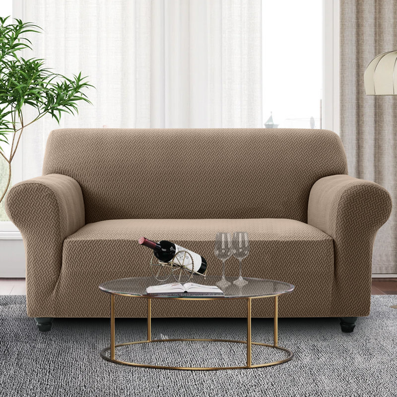 Spandax Sofa Cover Quilted Anti-Slip Couch Protector with Adjustable Strap, 224 X 179cm (2 Seater), Coffee/Sand