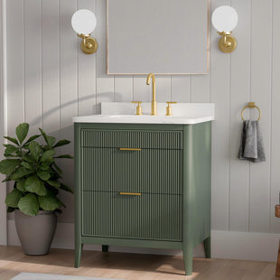 Fully Assembled Freestanding Single Sink Bathroom Vanity With 2 Handle Sets And Engineered Marble Top