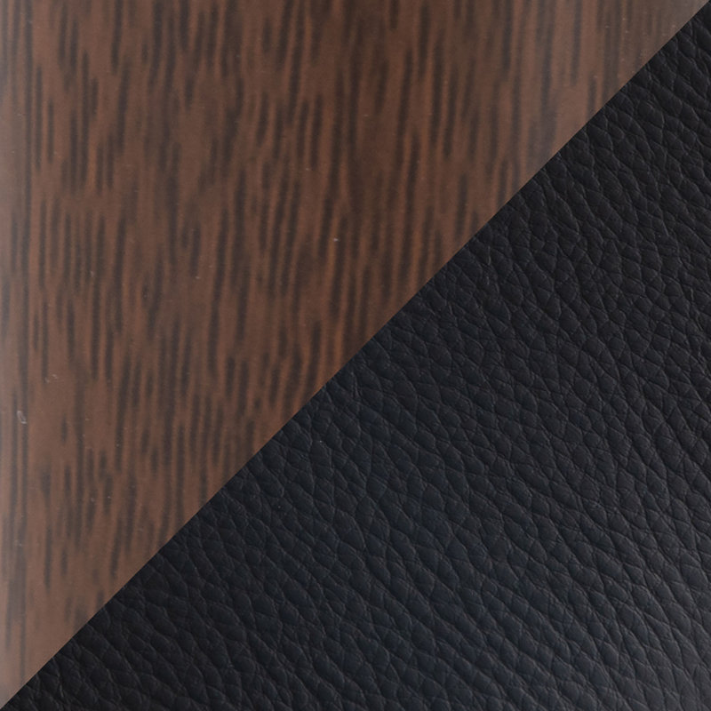 Chair In Walnut Metal And Black Faux Leather, Noir