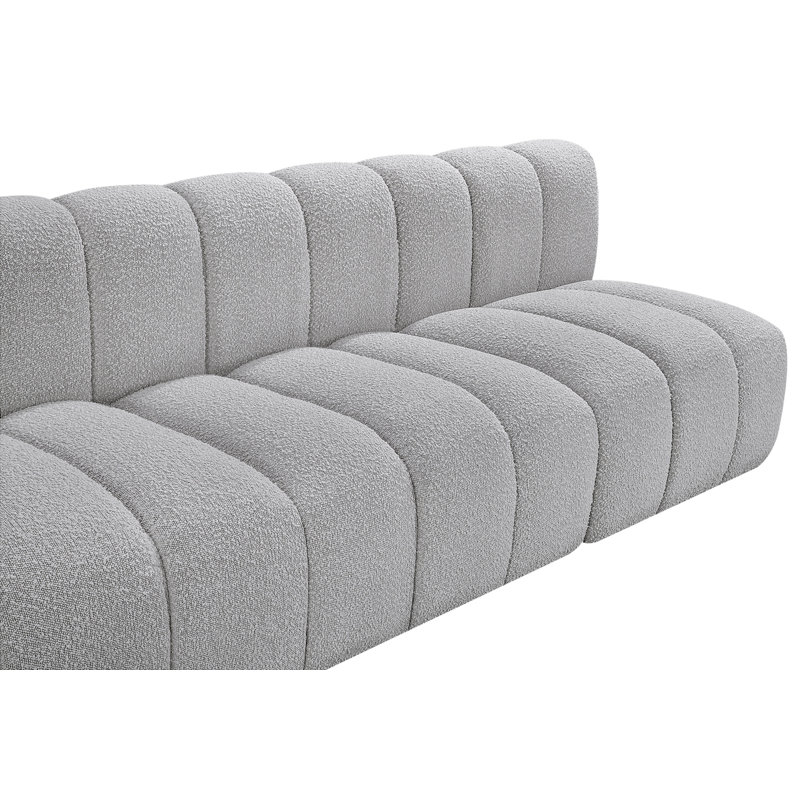 Canapé et méridienne rembourrés Hygerta, Tissu gris bouclé