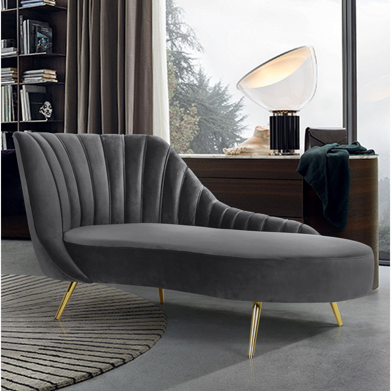 Chaise longue en velours Margo, Velours gris