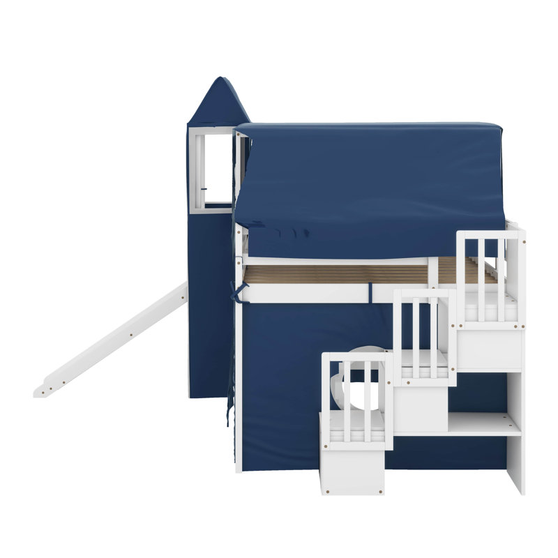 Lit mezzanine double avec tente et tour, Blue