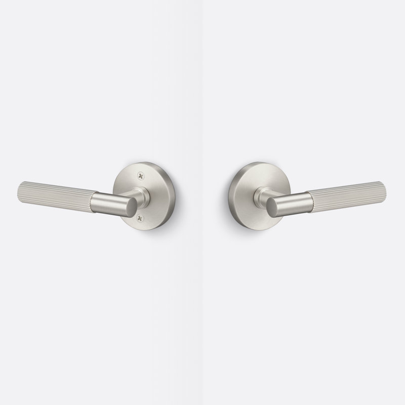 Aspra Round Passage Rosette, Straight Knurled Grip, Satin Nickel
