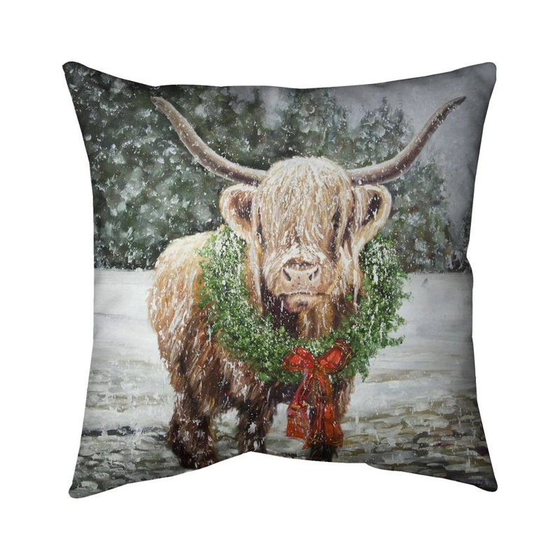 Highland christmas cow - 18"x18" Outdoors Throw pillow - Spun poly - Print on demand