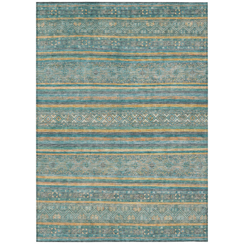 Ysadora Teal Washable Indoor-Outdoor Rug - LOOMLAN, 5' x 7'6"