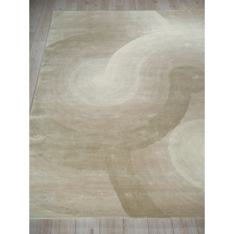 Mitomo Handmade Wool/Bamboo Silk Area Rug, Ivory Charcoal, Rectangle 8' x 10'