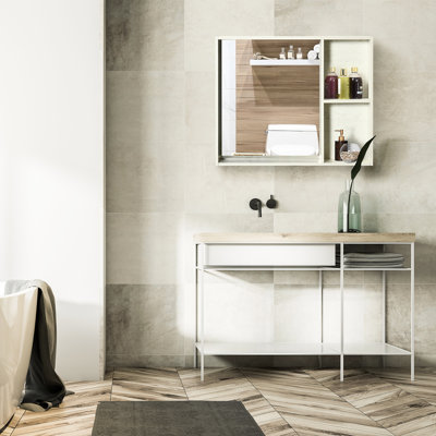 33.44 Lb Package Weight Bathroom Cabinet - Mirrored With 2 Shelves For Organization White Mirror And Shelf 31.5" X 25.5" Bathroom, Living Room, Laundry Room Space Saving