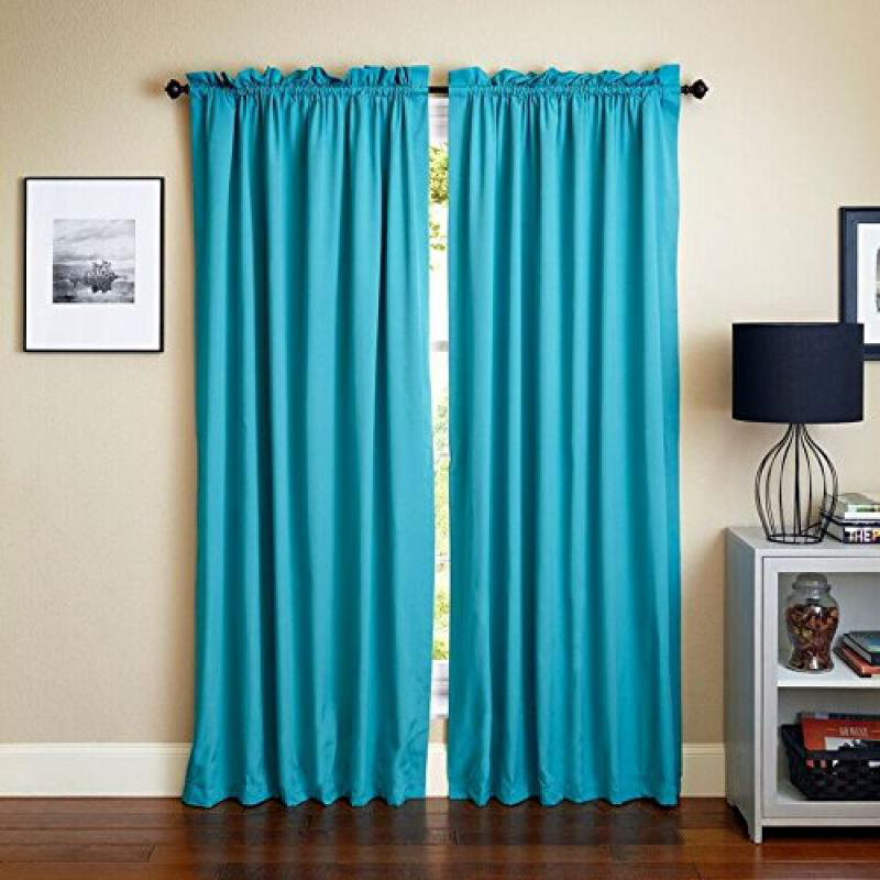 Currahee Cotton Blend Room Darkening Curtain Pair, Aqua Blue, 52" W x 84" L