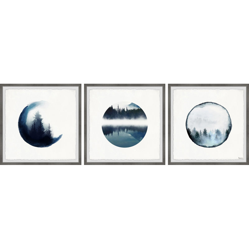 « forest mountain reflection » par parvez taj,-ensemble de 3 pièces sur papier, H 12 po x l 12 po x P 1,5 po