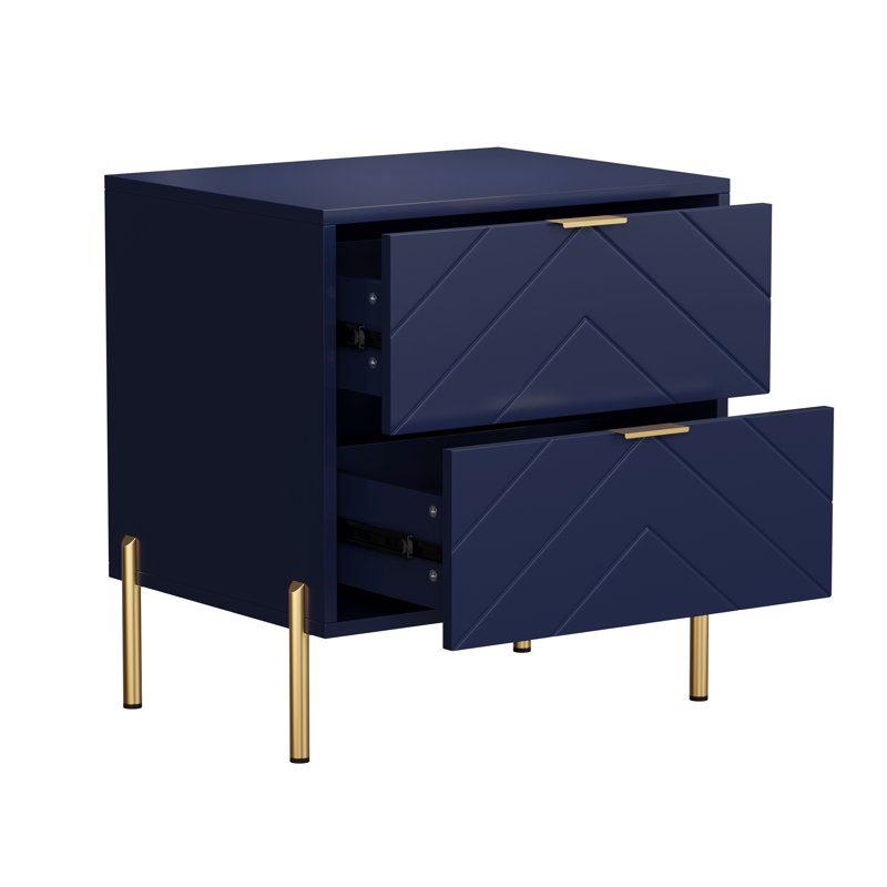 Ruthi Modern Manufactured Wood Nightstand with 2-Drawer, Blue